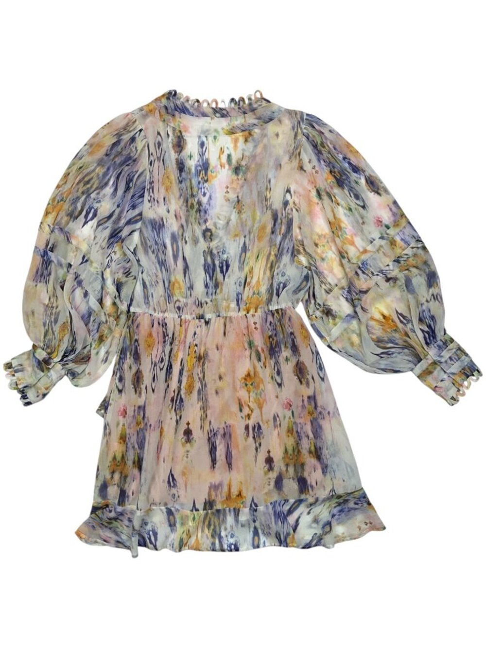 Avantlook Ruffle Chiffon Dress L Multicolor Long Sleeve Sheer - Picture 14 of 15
